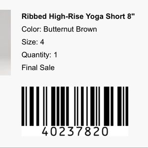 Lululemon ribbed high rise yoga short 8” Butternut Brown size 4
